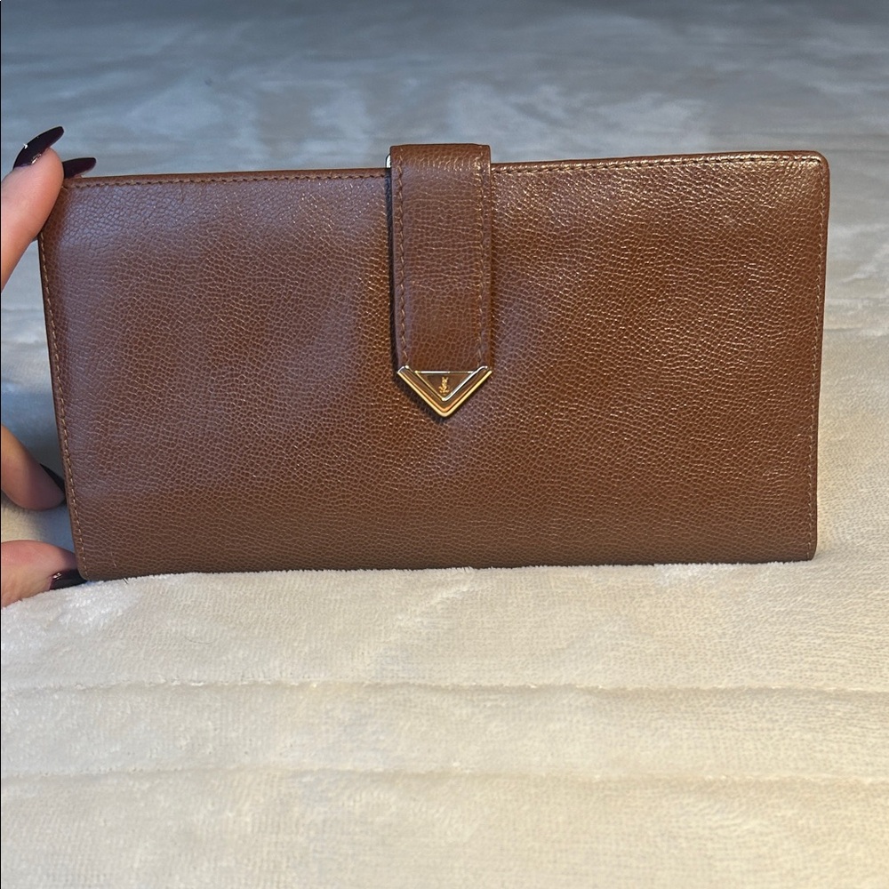 Yves Saint Laurent Tan Leather Wallet with Gold Detail *Vintage*